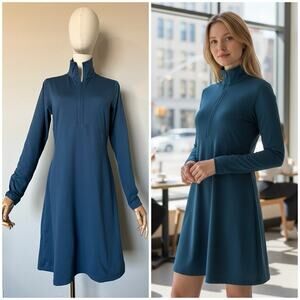 Title Nine Getaway Dress Blue Half Zip Long Sleeve Size Small Zip Pocket